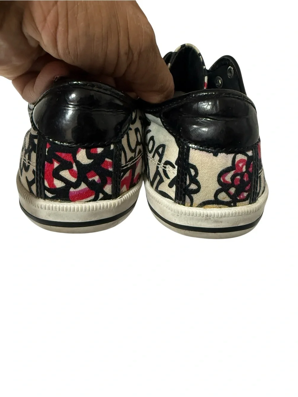 COACH Women’s Cream Slip-On Sneakers with Black & Red Floral Print
